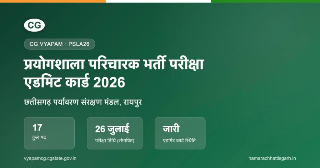 CG Vyapam PSLA26 प्रयोगशाला परिचारक भर्ती परीक्षा एडमिट कार्ड 2026