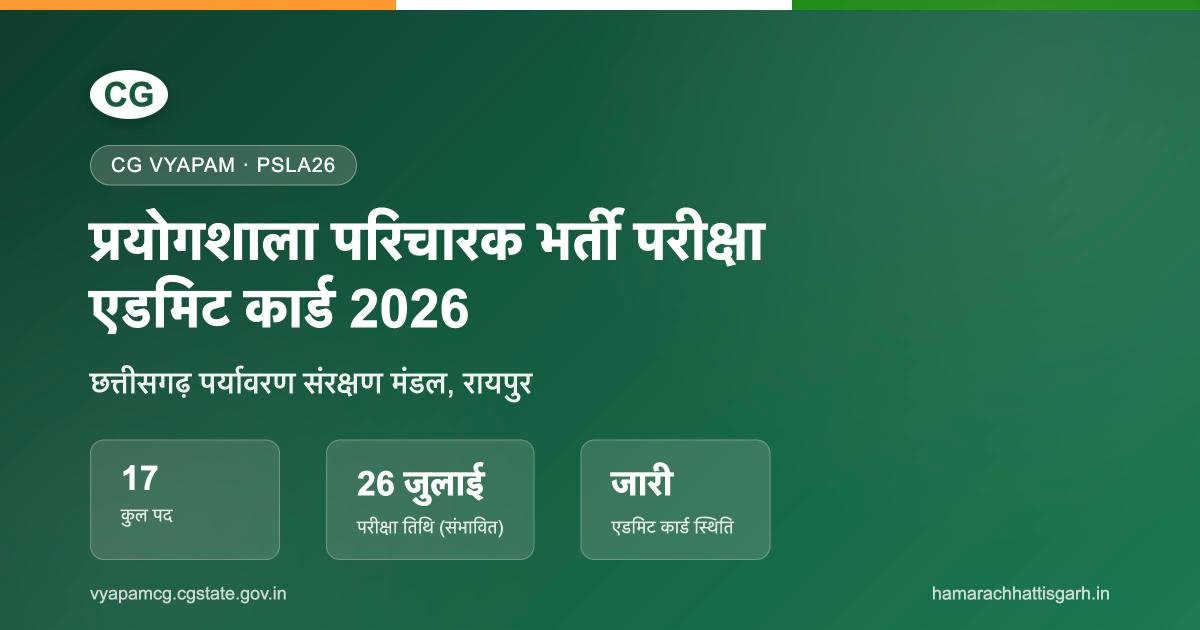 CG Vyapam PSLA26 प्रयोगशाला परिचारक भर्ती परीक्षा एडमिट कार्ड 2026
